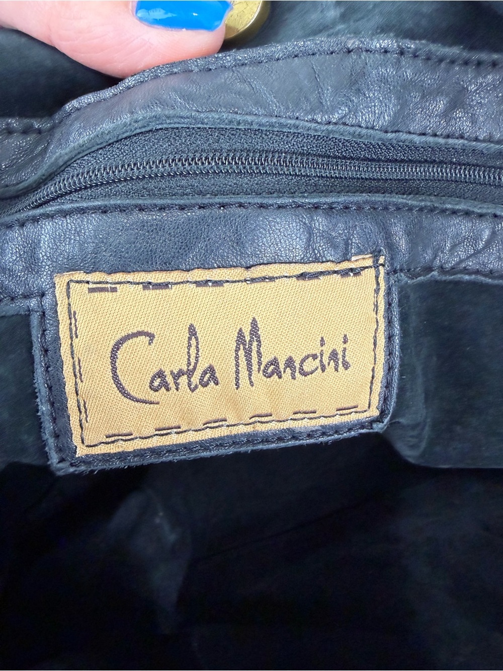 Carla Mancini Y2K Leather Peace Sign Tote Bag Boho Whipstitch Shoulder Bag - Picture 7 of 10